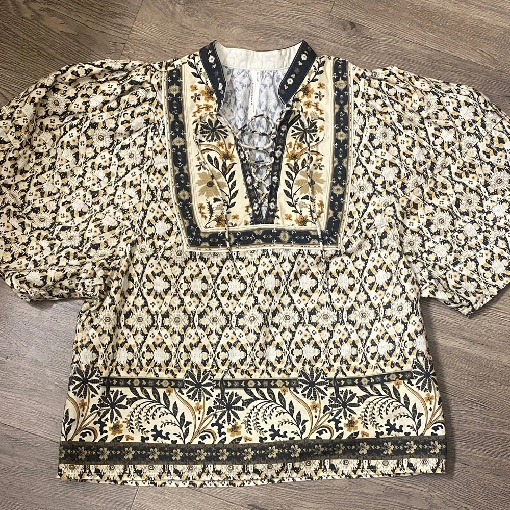 ANTHROPOLOGY Bohemian Black and Cream Patterned Blouse